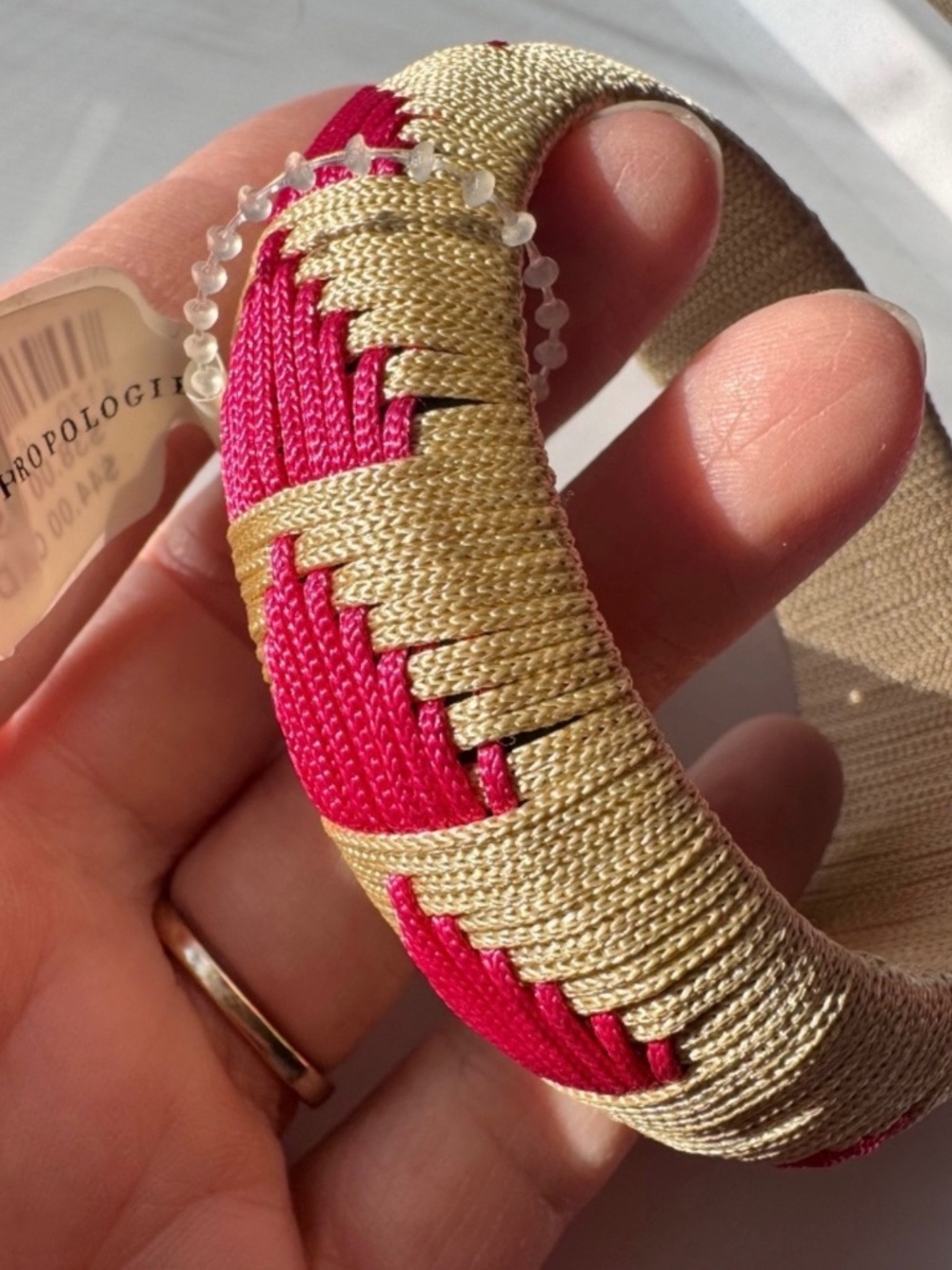 Anthropologie Chunky Woven Bangle Bracelet Pink Taupe Statement NWT